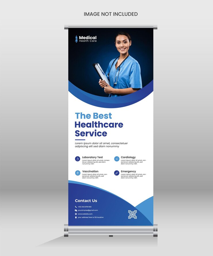Modelo de banner de rolo de saúde e médico