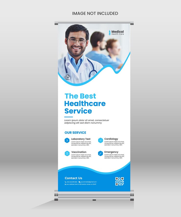Modelo de banner de rolo de saúde e médico