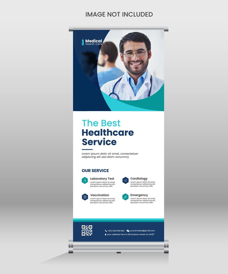Modelo de banner de rolo de saúde e médico