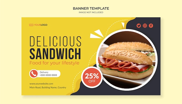 Vetor modelo de banner de sanduíche delicioso para restaurante fast food