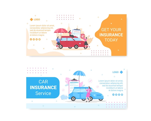 Modelo de banner de seguro de carro ilustração de design plano editável de fundo quadrado adequado para mídia social, cartão de felicitações e anúncios na internet na web