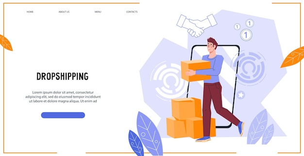 Modelo de banner de site de processo de negócios de dropshipping ilustração vetorial plana