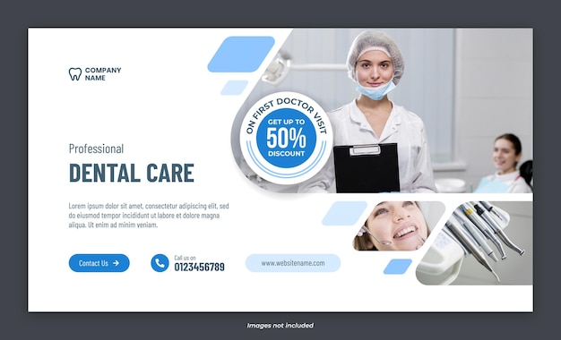 Vetor modelo de banner de site de serviços de atendimento odontológico