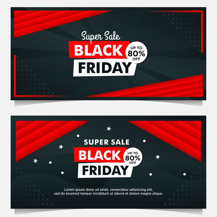 Modelo de banner de venda Black Friday com estilo gradiente vermelho preto
