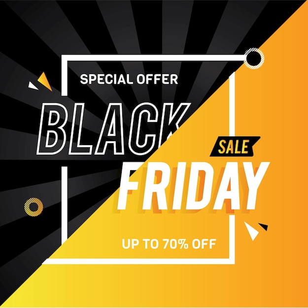 Vetor modelo de banner de venda da black friday para promoção de mídia social meio preto meio laranja