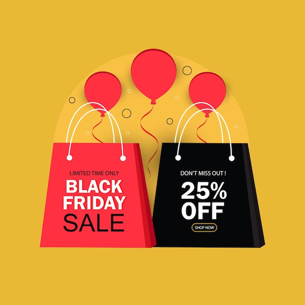 Modelo de banner de venda da Sexta-feira Negra com saco de compras