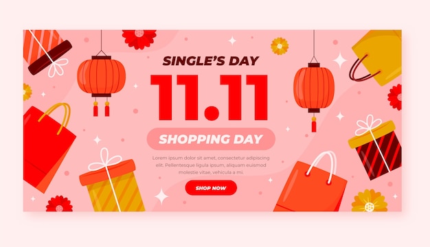 Modelo de banner de venda de dia de compras plana 11.11