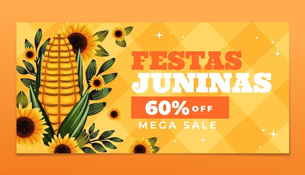 Modelo de banner de venda de festas juninas de girassóis em aquarela