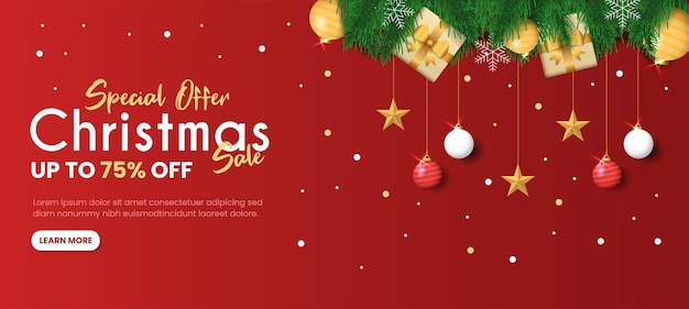 Vetor modelo de banner de venda de natal com folhas de pinheiro docoraction