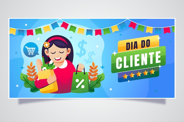 Modelo de banner de venda horizontal gradiente para dia do cliente