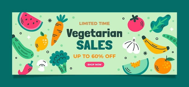 Modelo de banner de venda horizontal para a celebração do Dia Mundial do Vegetarianismo
