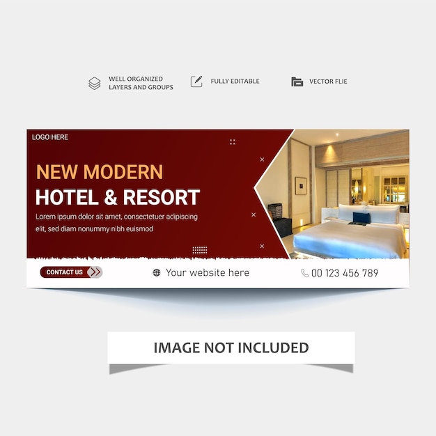 Vetor modelo de banner de web de hotel colorido vetorial com foto