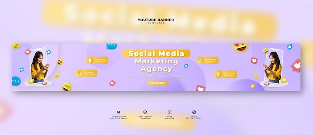 Modelo de banner do youtube de marketing de mídia social