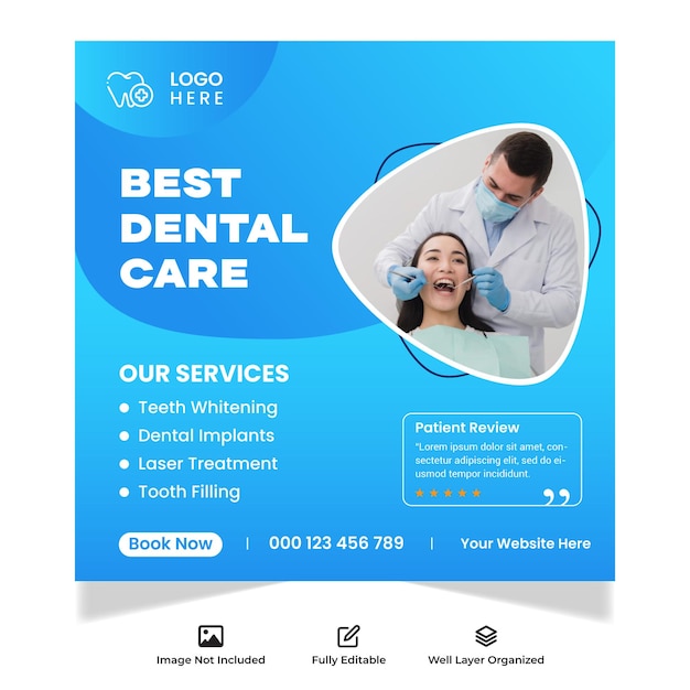Modelo de banner e mídia social de dentista e saúde