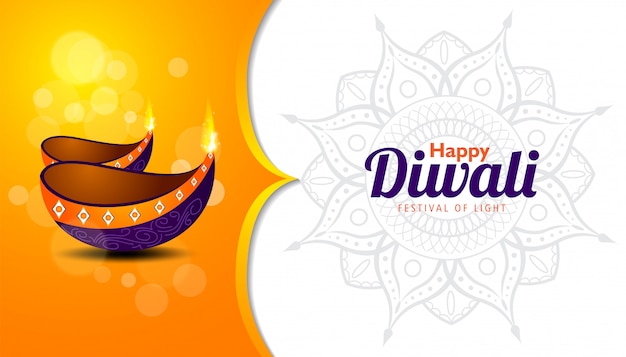 Modelo de banner feliz diwali com mandala