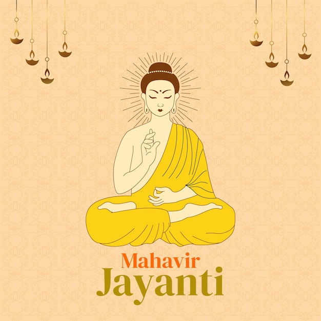 Modelo de banner gráfico mahavir jayanti em estilo ilustrativo simples e moderno