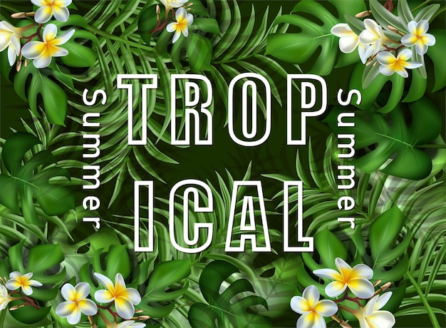 Modelo de banner grande venda de verão tropical com folhas tropicais