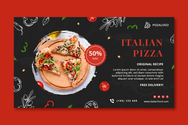 Modelo de banner horizontal de comida italiana