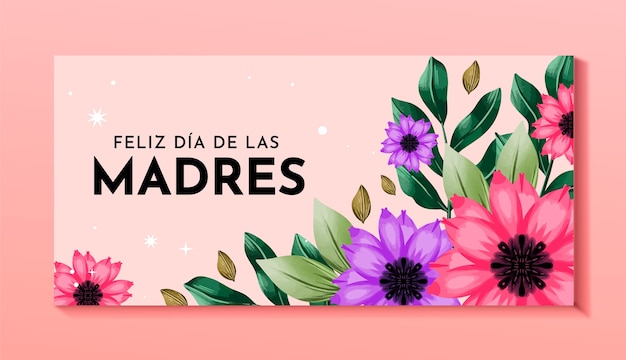 Modelo de banner horizontal de dia das mães em aquarela em espanhol