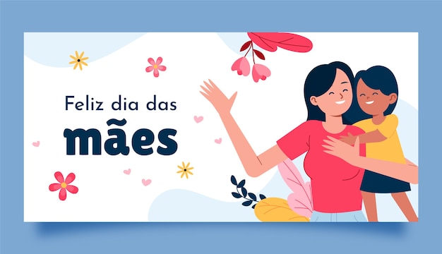 Vetor modelo de banner horizontal de dia das mães plano em português