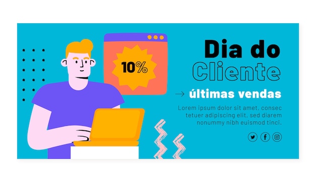 Vetor modelo de banner horizontal de dia plano do cliente