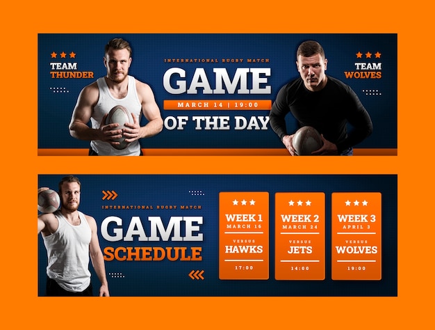 Vetor modelo de banner horizontal de jogo de rugby