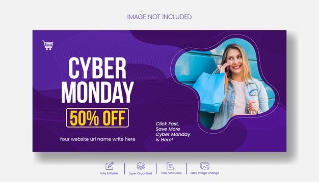 Modelo de banner horizontal de venda de segunda-feira cibernética para comércio eletrônico de moda e venda a retalho Banner promocional