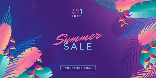 Vetor modelo de banner horizontal de venda de verão gradiente