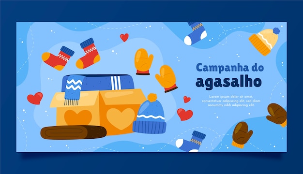 Modelo de banner horizontal desenhado à mão campanha do agasalho