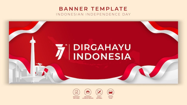 Modelo de banner horizontal do dia da independência da indonésia gradiente