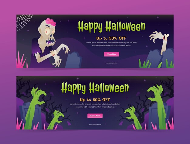 Modelo de banner horizontal gradiente para celebração da temporada de halloween