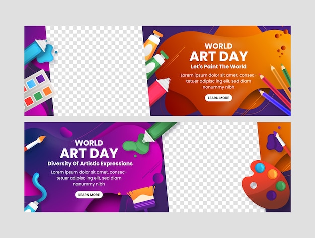 Vetor modelo de banner horizontal gradiente para o dia mundial da arte