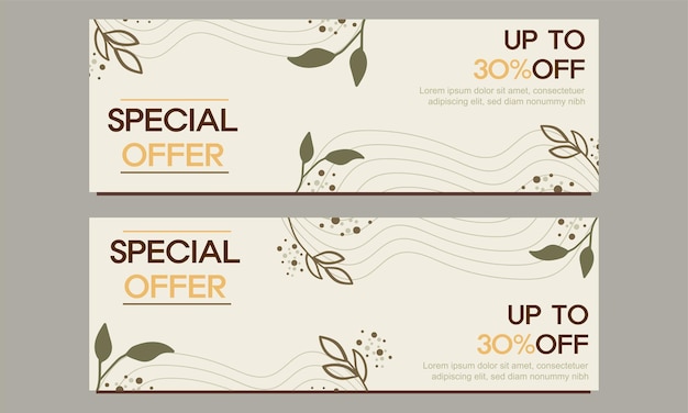 Modelo de banner horizontal natural com ornamentos florais e florais