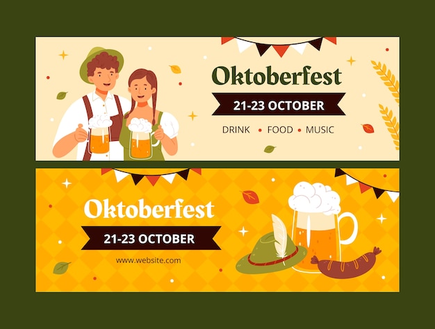 Modelo de banner horizontal para celebração do festival de cerveja oktoberfest