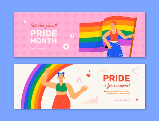 Modelo de banner horizontal para celebração do mês do orgulho