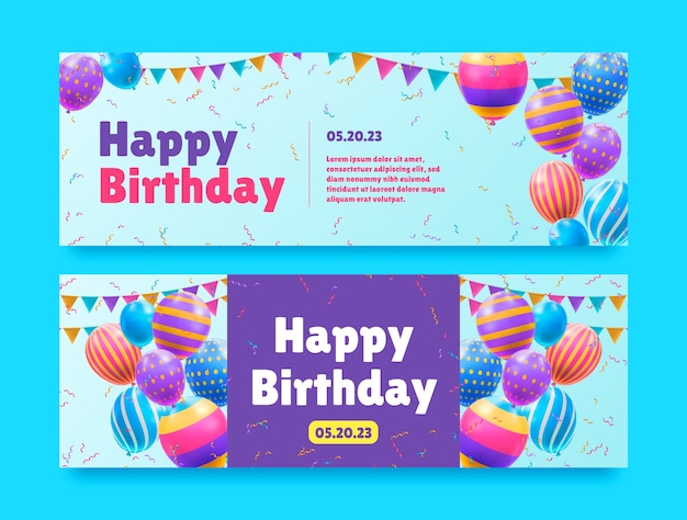 Vetor modelo de banner horizontal para comemoração de aniversário