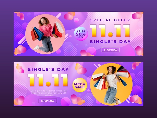 Modelo de banner horizontal para evento de vendas de dia único 11.11