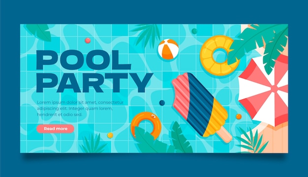 Modelo de banner horizontal para festa na piscina