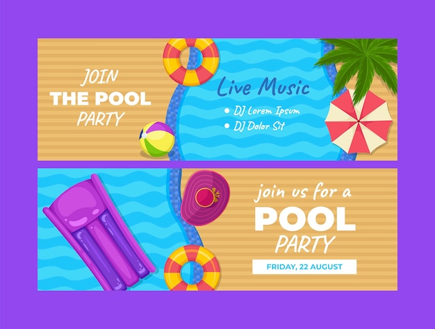 Modelo de banner horizontal para festa na piscina
