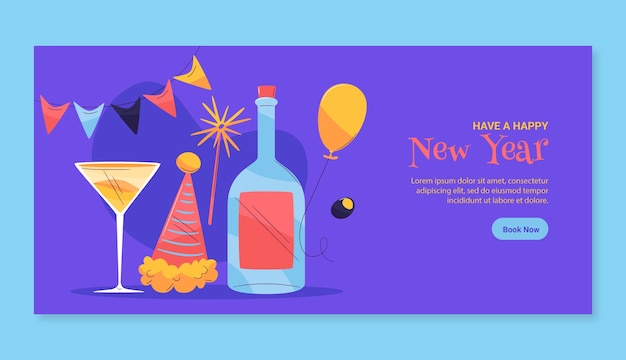 Modelo de banner horizontal plano de ano novo 2023