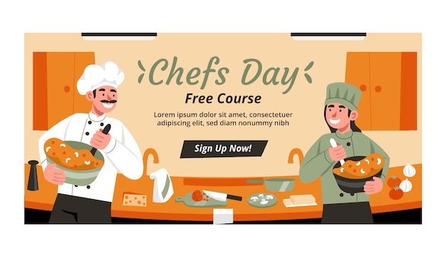 Vetor modelo de banner horizontal plano de dia internacional dos chefs