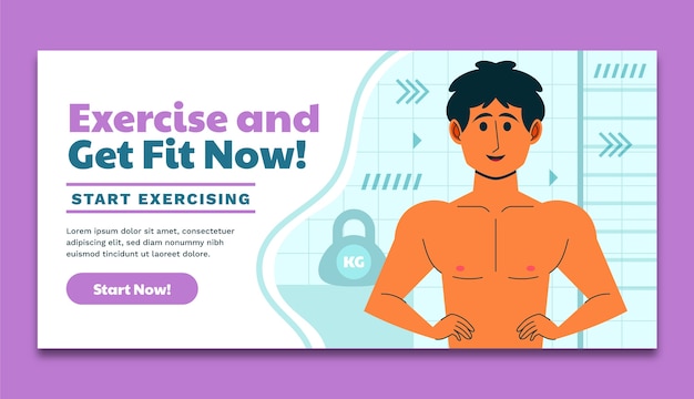 Modelo de banner horizontal plano de fitness