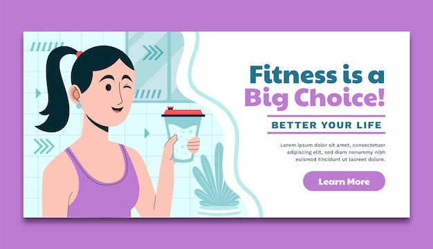 Modelo de banner horizontal plano de fitness