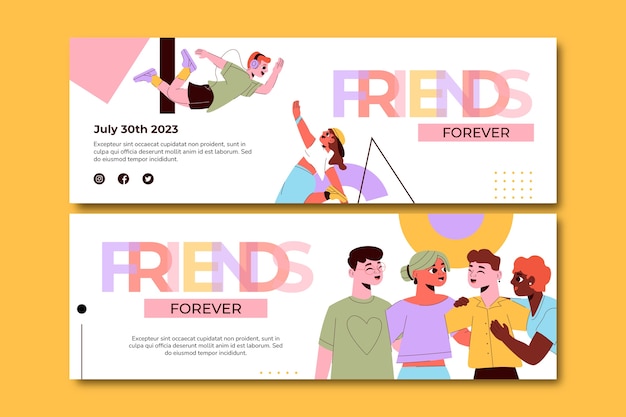 Modelo de banner horizontal plano para celebração do dia da amizade