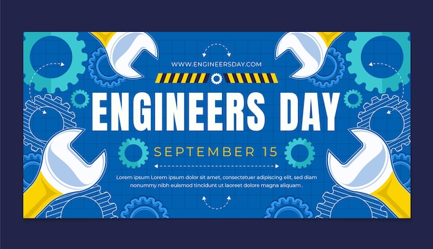 Modelo de banner horizontal plano para celebração do dia dos engenheiros