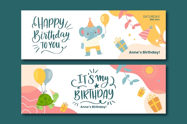 Modelo de banner horizontal plano para festa de aniversário infantil