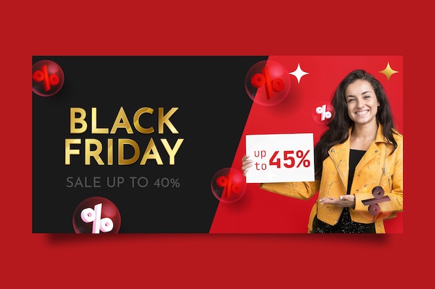 Modelo de banner horizontal realista para vendas na black friday