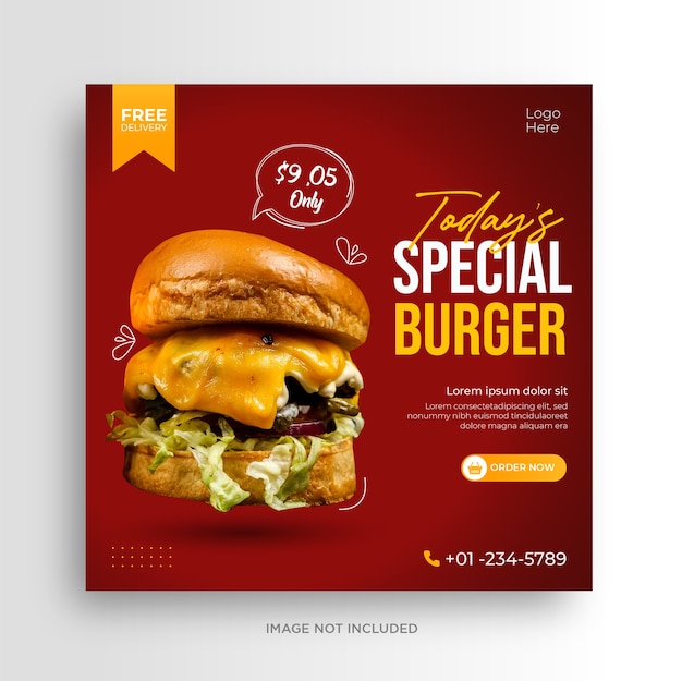 Modelo de banner instagram de promoção de menu de hambúrguer