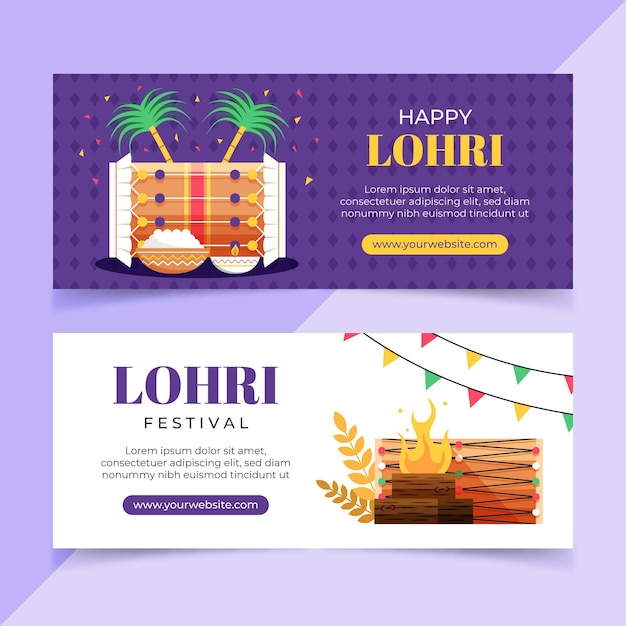 Modelo de banner lohri de design plano