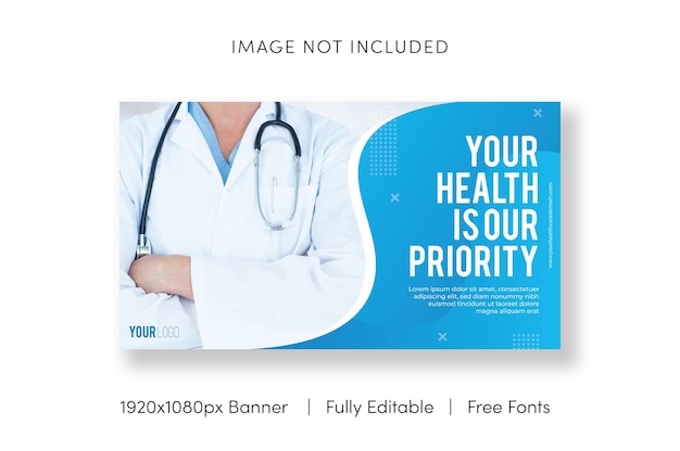 Modelo de banner médico design minimalista de tema azul